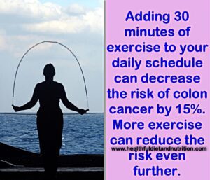 Regular exercise can significantly reduce the risk of colon cancer. Engaging in at least 150 minutes of moderate aerobic activity or 75 minutes of vigorous activity each week helps maintain a healthy weight and improves metabolic health. Activities like brisk walking, cycling, swimming, or jogging can enhance gut motility and lower inflammation. Strength training twice a week is also beneficial. Additionally, staying active helps regulate insulin levels and hormone balance, further reducing cancer risk. Aim to incorporate physical activity into daily routines, such as taking the stairs or walking during breaks, for optimal benefits in colon cancer prevention.
