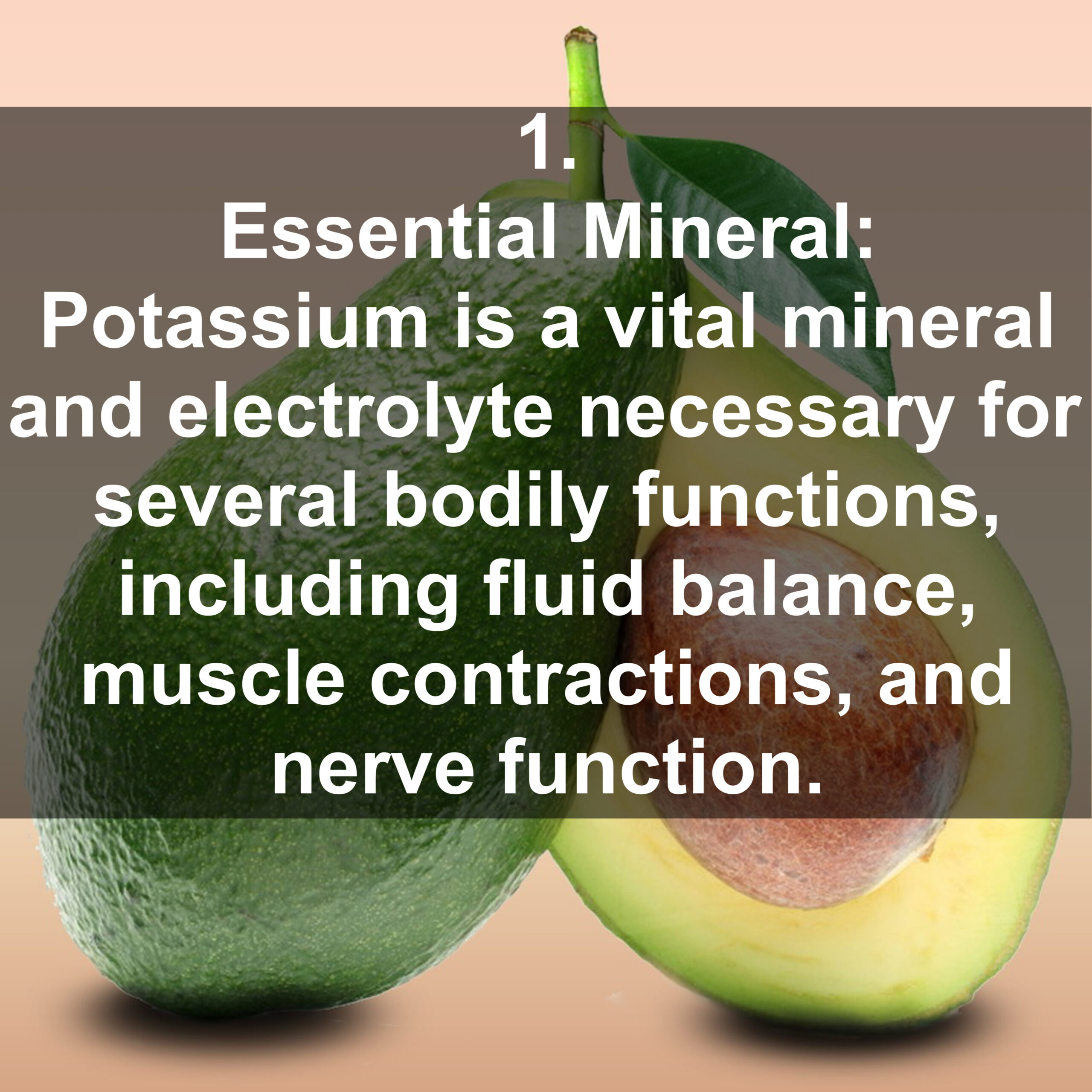 1. Essential Mineral: Potassium is a vital mineral and electrolyte necessary for several bodily functions, including fluid balance, muscle contractions, and nerve function.