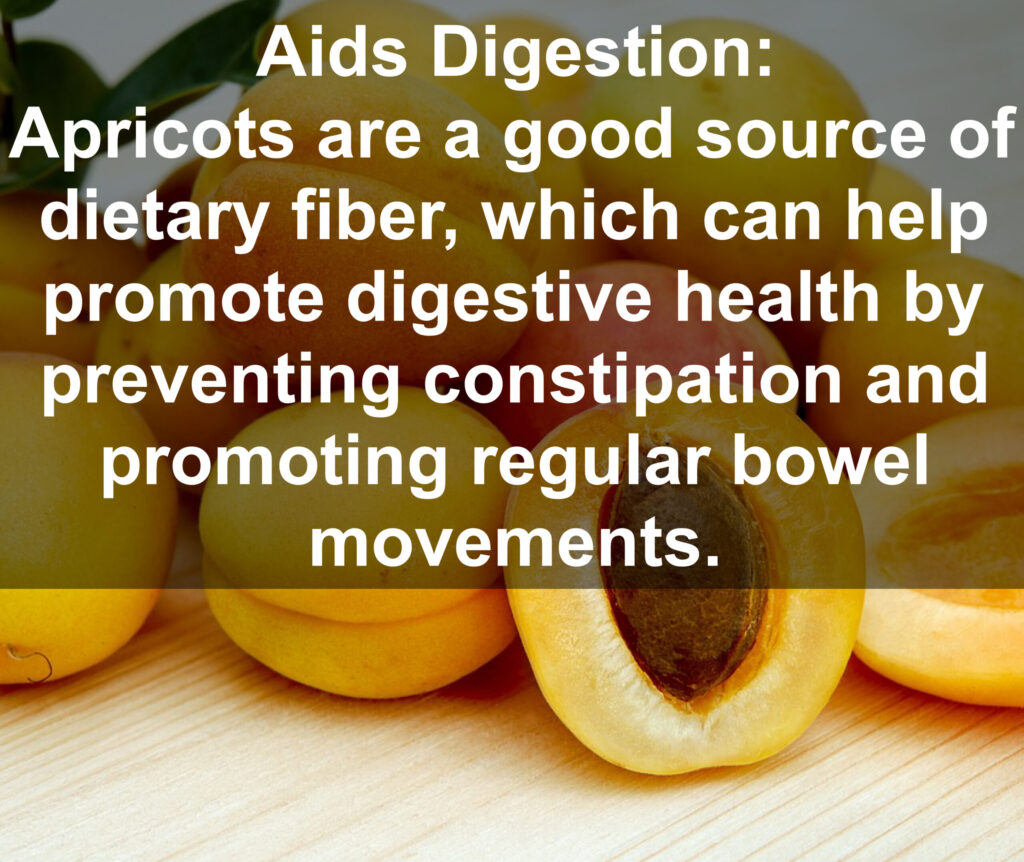 4. Aids Digestion: Apricots are a good source of dietary fiber, which can help promote digestive health by preventing constipation and promoting regular bowel movements.