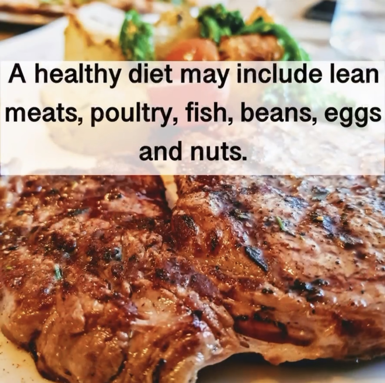 A healthy diet may include lean meats, poultry, fish, beans, eggs and nuts.