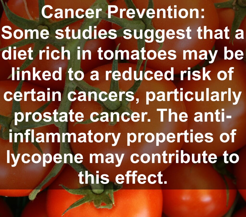 4. Cancer Prevention: Some studies suggest that a diet rich in tomatoes may be linked to a reduced risk of certain cancers, particularly prostate cancer. The anti-inflammatory properties of lycopene may contribute to this effect.