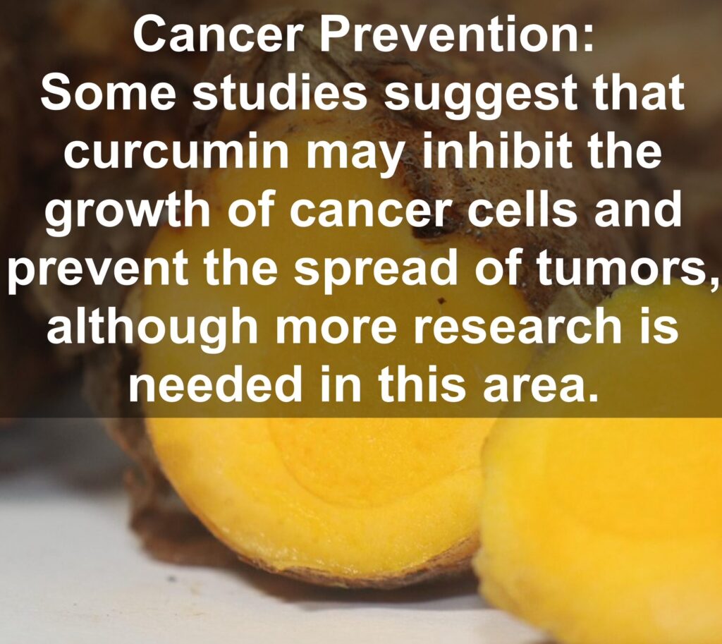 8. Cancer Prevention: Some studies suggest that curcumin may inhibit the growth of cancer cells and prevent the spread of tumors, although more research is needed in this area.