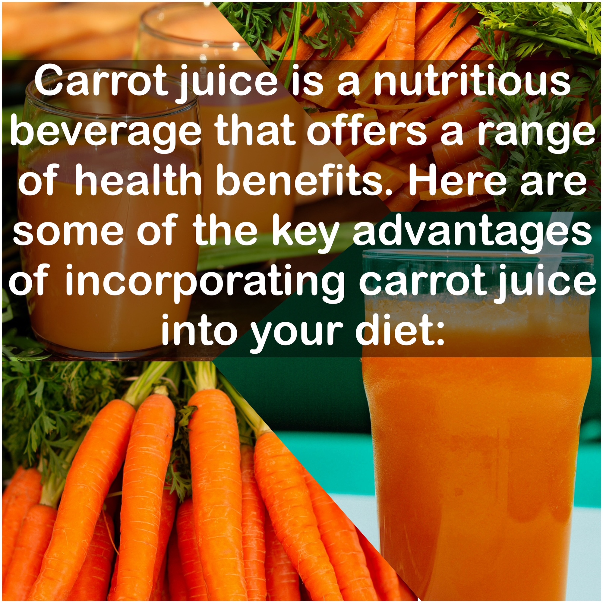 Carrot juice is a nutritious beverage that offers a range of health benefits. Here are some of the key advantages of incorporating carrot juice into your diet: