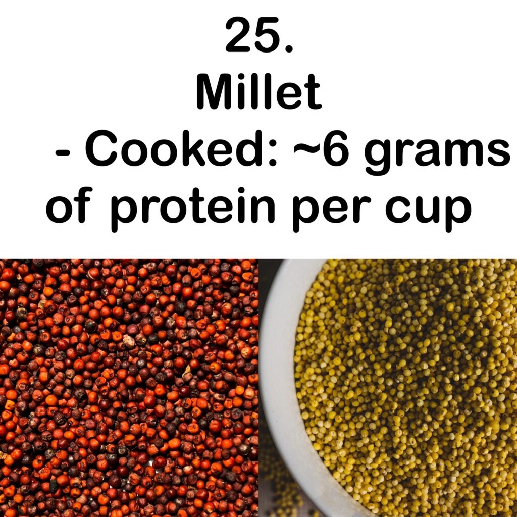 25. Millet - Cooked: ~6 grams of protein per cup