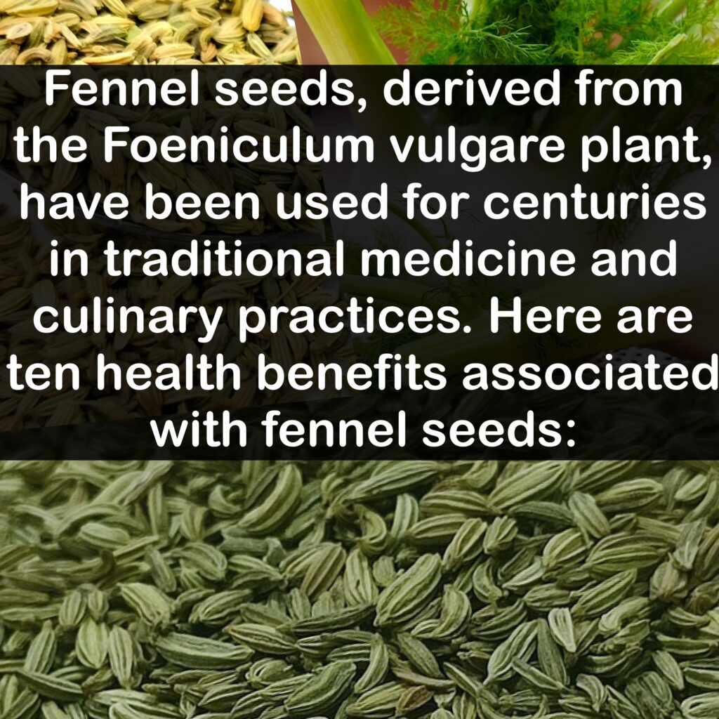 Fennel seeds, derived from the Foeniculum vulgare plant, have been used for centuries in traditional medicine and culinary practices. Here are ten health benefits associated with fennel seeds: