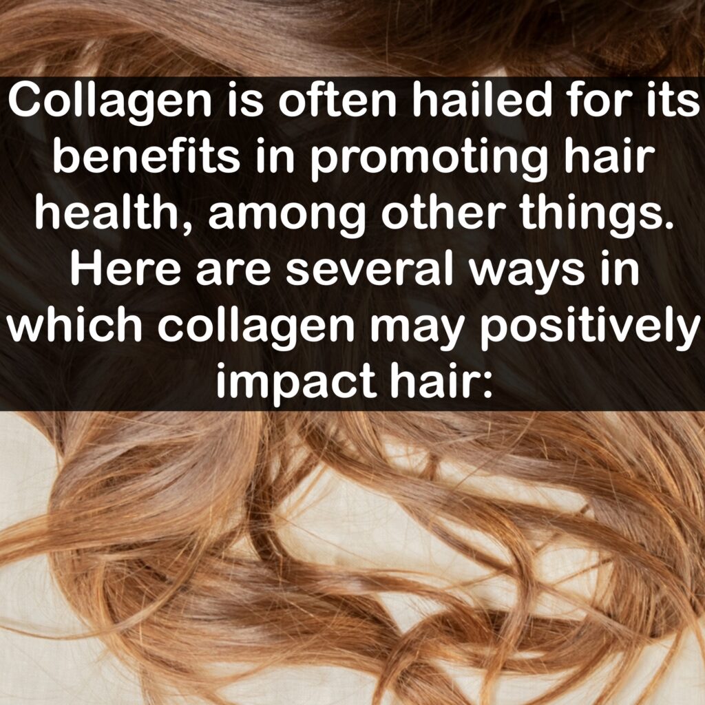 Collagen is often hailed for its benefits in promoting hair health, among other things. Here are several ways in which collagen may positively impact hair: