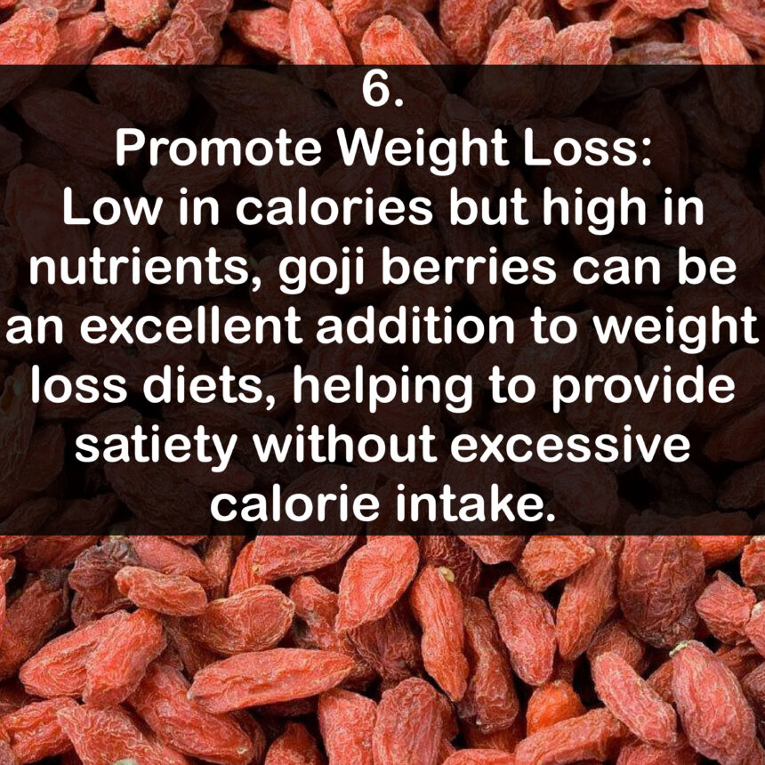 6. Promote Weight Loss: Low in calories but high in nutrients, goji berries can be an excellent addition to weight loss diets, helping to provide satiety without excessive calorie intake.