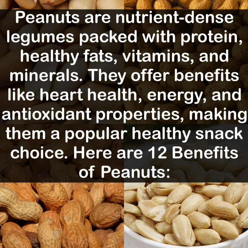 Peanuts are nutrient-dense legumes packed with protein, healthy fats, vitamins, and minerals. They offer benefits like heart health, energy, and antioxidant properties, making them a popular healthy snack choice. Here are 12 Benefits of Peanuts: