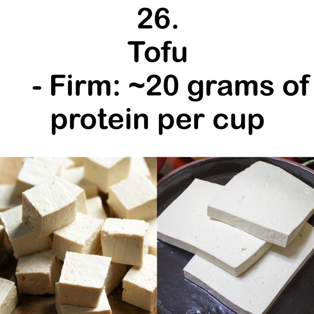 26. Tofu - Firm: ~20 grams of protein per cup