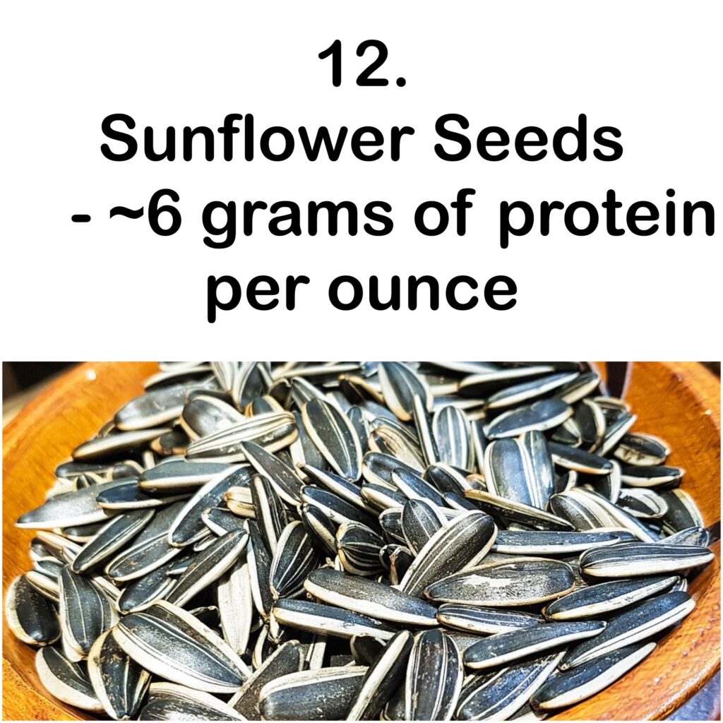 12. Sunflower Seeds - ~6 grams of protein per ounce