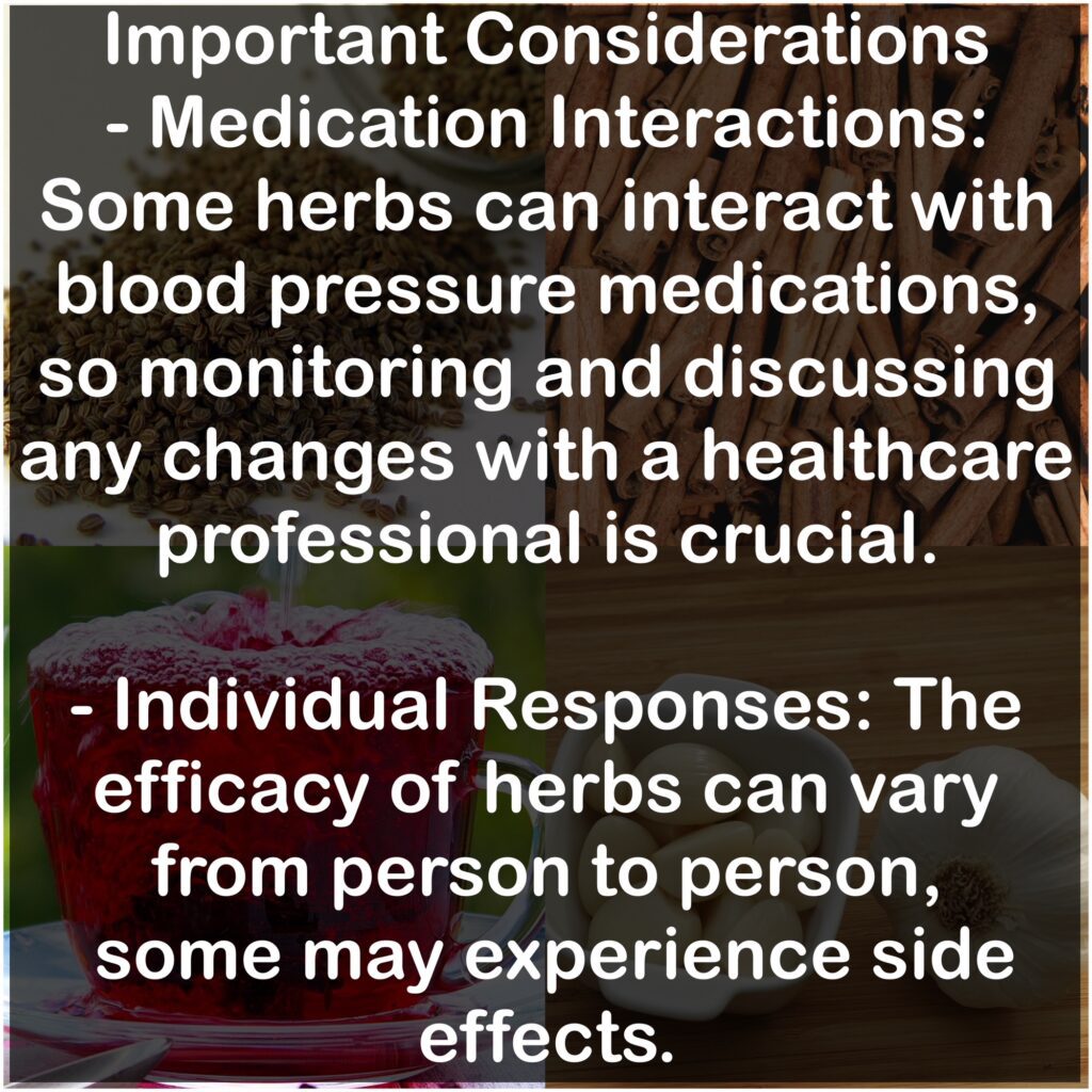 - Medication Interactions: Some herbs can interact with blood pressure medications, so monitoring and discussing any changes with a healthcare professional is crucial. - Individual Responses: The efficacy of herbs can vary from person to person, some may experience side effects.