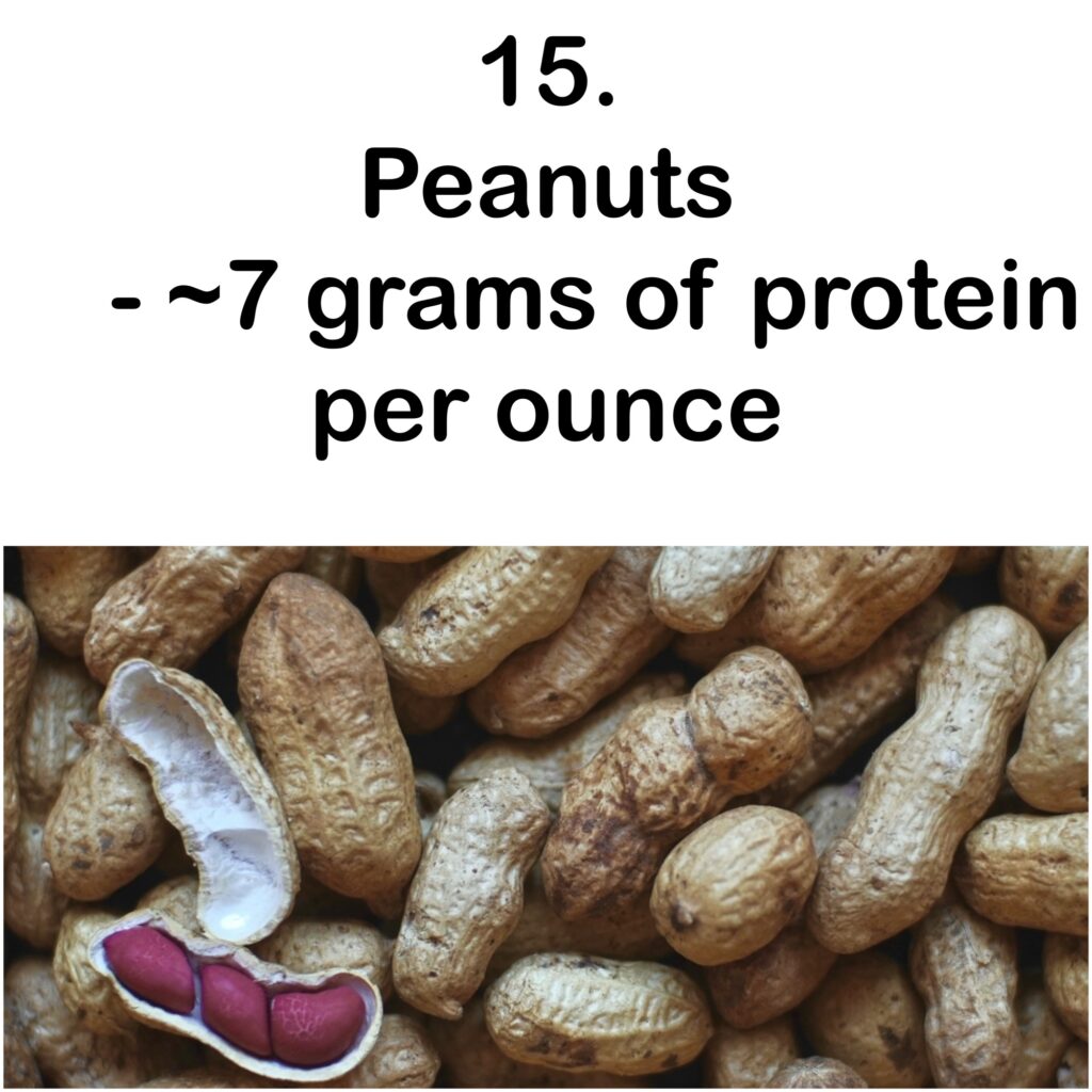 15. Peanuts - ~7 grams of protein per ounce