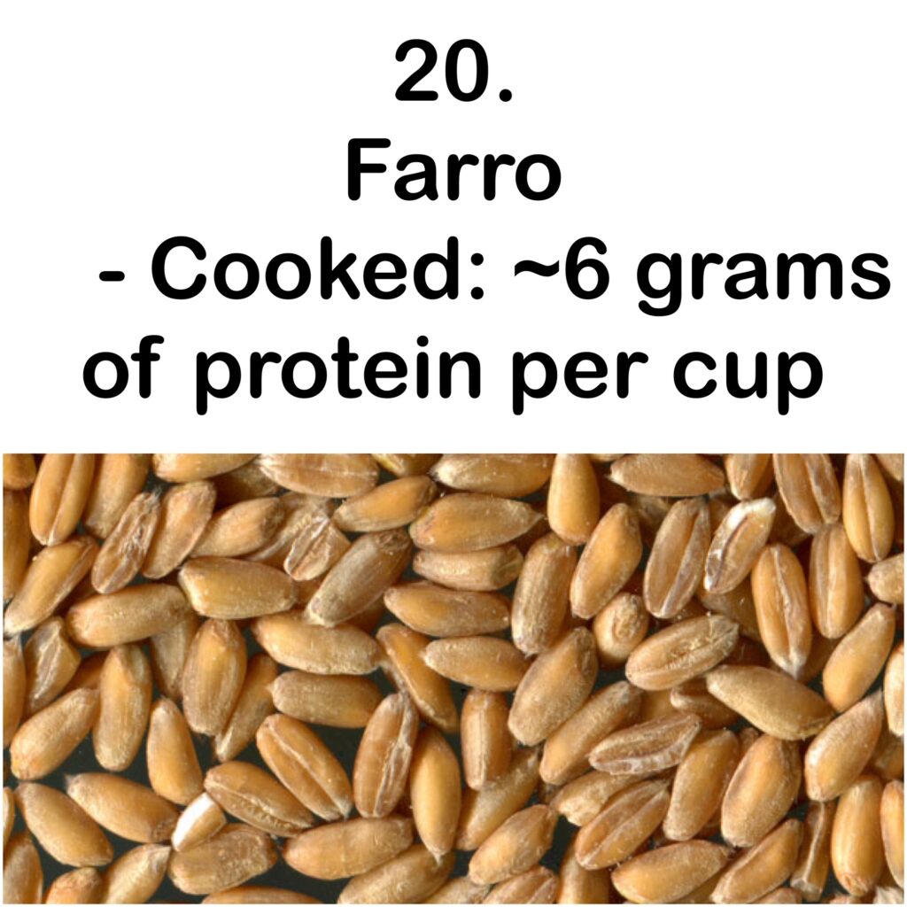 20. Farro - Cooked: ~6 grams of protein per cup