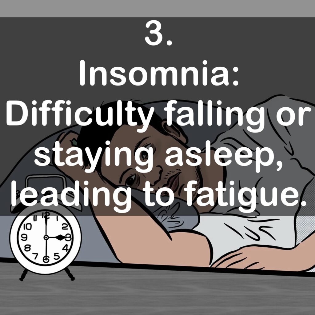 3. Insomnia: Difficulty falling or staying asleep, leading to fatigue.