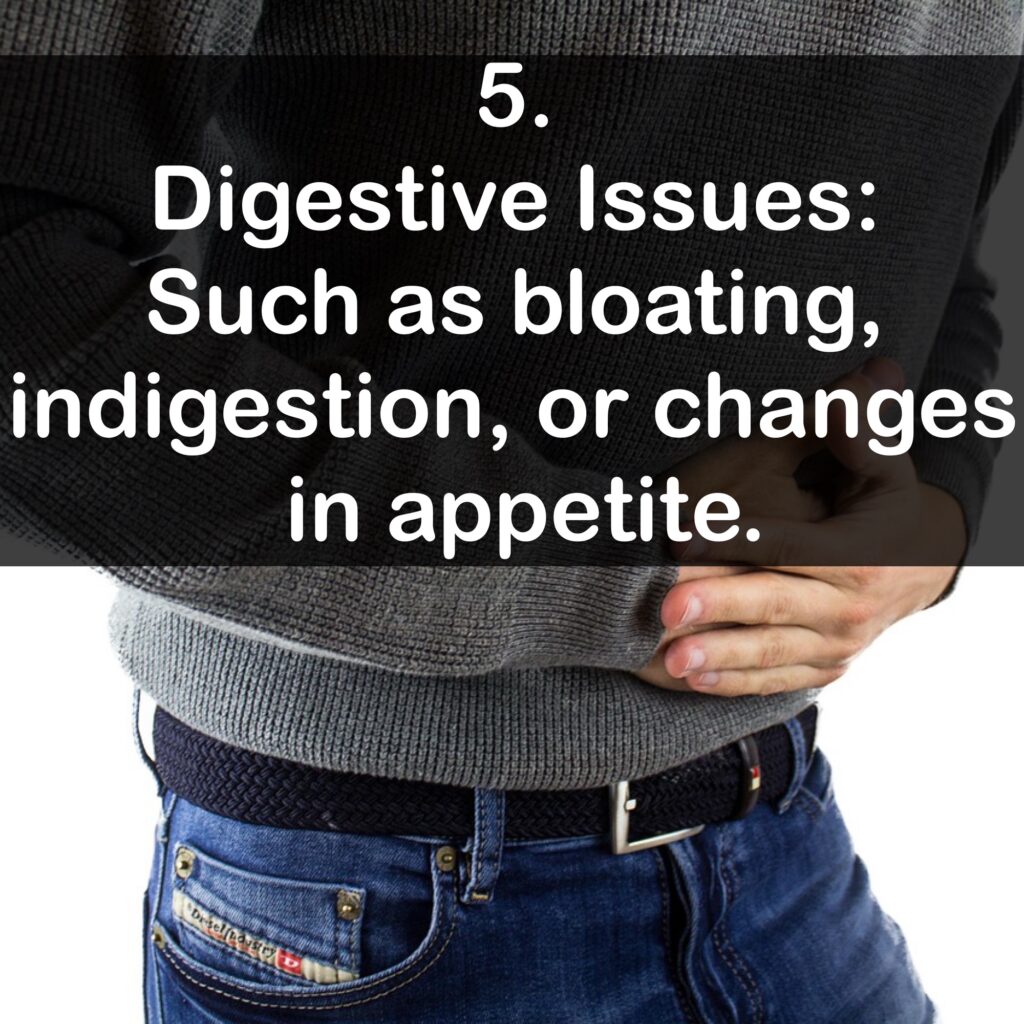 5. Digestive Issues: Such as bloating, indigestion, or changes in appetite.