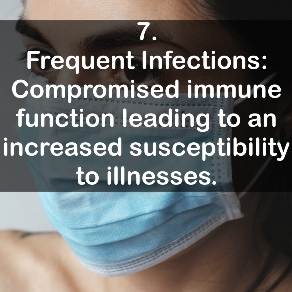 7. Frequent Infections: Compromised immune function leading to an increased susceptibility to illnesses.