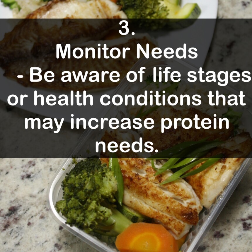 3. Monitor Needs - Be aware of life stages or health conditions that may increase protein needs.