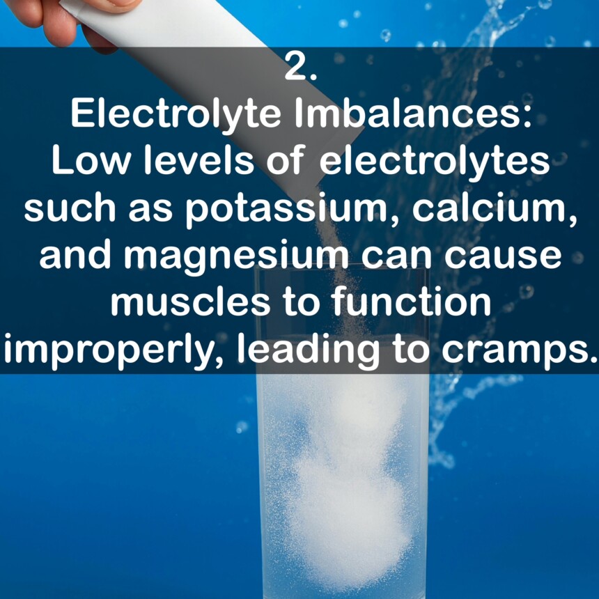 2. Electrolyte Imbalances: Low levels of electrolytes such as potassium, calcium, and magnesium can cause muscles to function improperly, leading to cramps.