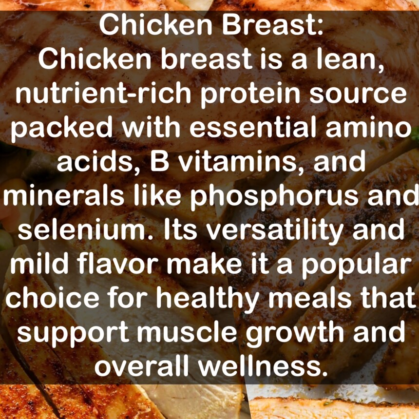 Chicken breast is a lean, nutrient-rich protein source packed with essential amino acids, B vitamins, and minerals like phosphorus and selenium. Its versatility and mild flavor make it a popular choice for healthy meals that support muscle growth and overall wellness.