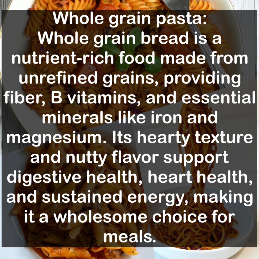 Whole grain bread is a nutrient-rich food made from unrefined grains, providing fiber, B vitamins, and essential minerals like iron and magnesium. Its hearty texture and nutty flavor support digestive health, heart health, and sustained energy, making it a wholesome choice for meals.